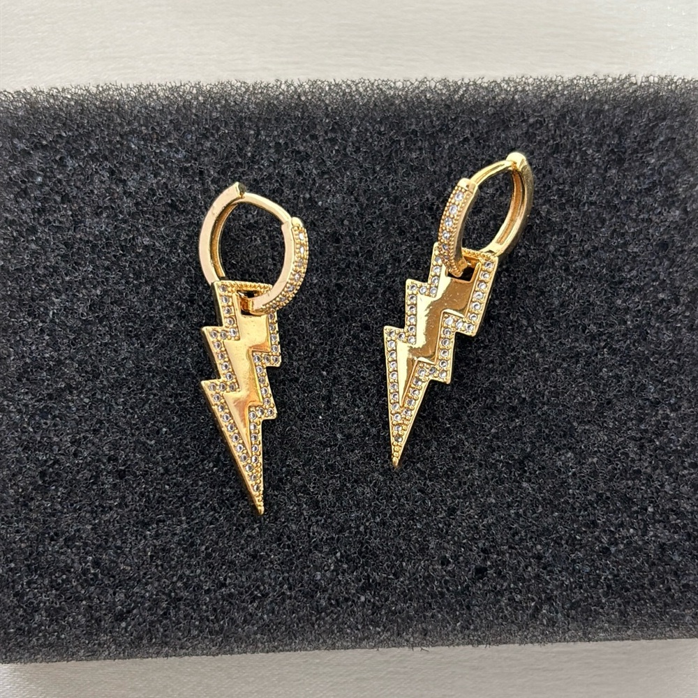 CZ Lightning Dangle Drop Earrings for Men Women,Streetwear Hip Hop Punk Unisex